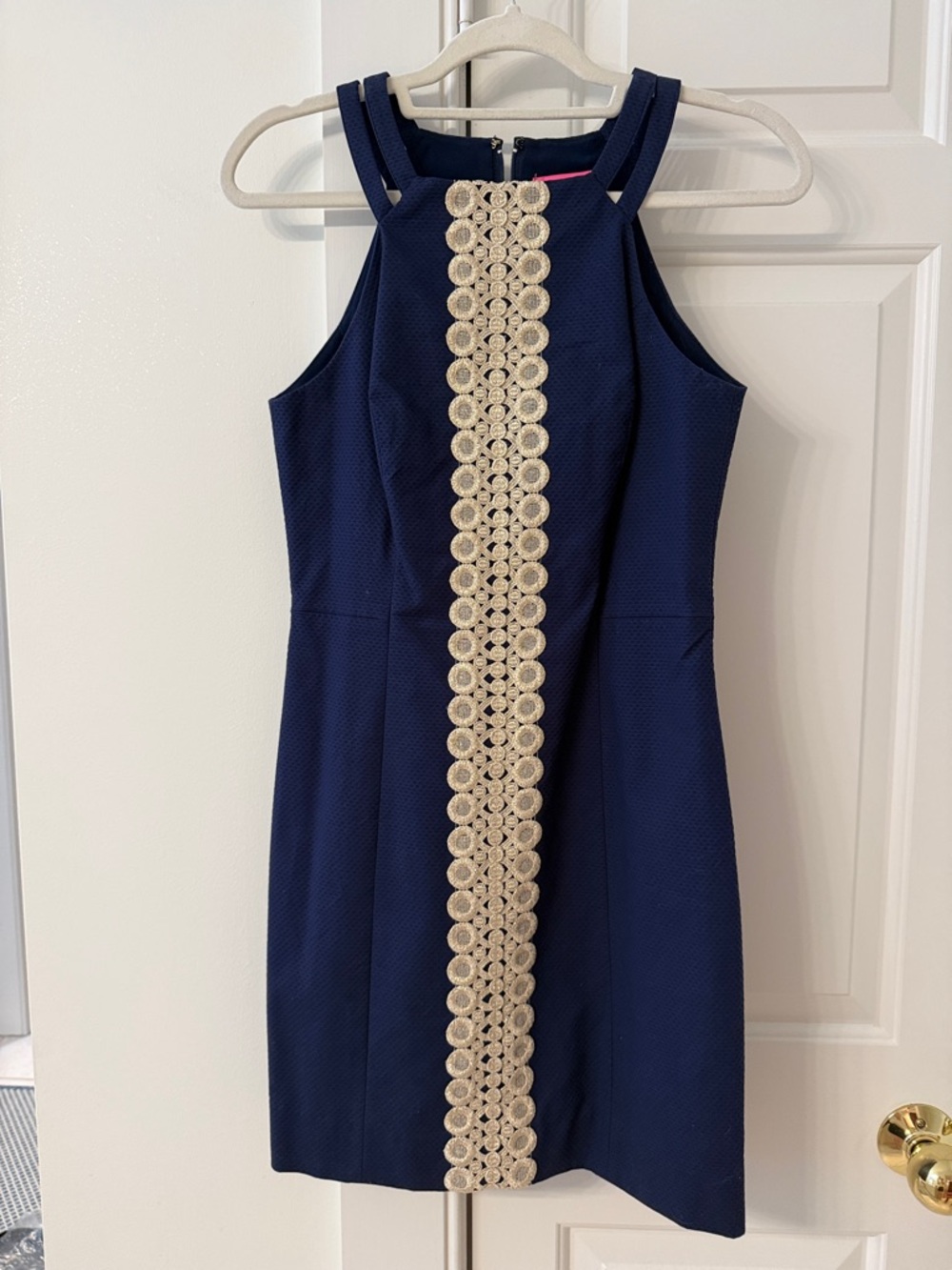 Lilly Pulitzer Navy Mini Dress with Cream Crochet Center Panel NWOT